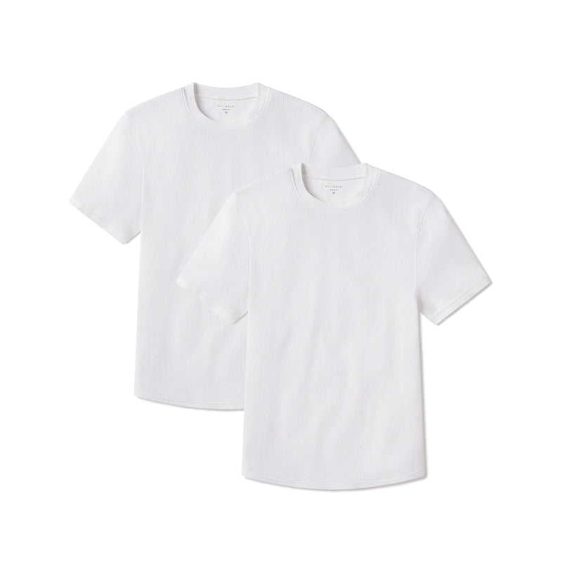 Men wearing White Cotton Waffle Curved Hem Crew 2-Pack tees