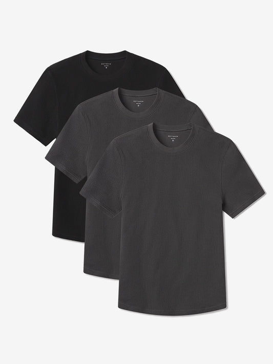 Cotton Waffle Curved Hem Crew 3-Pack Dark Gray/Dark Gray/Black Crew tees