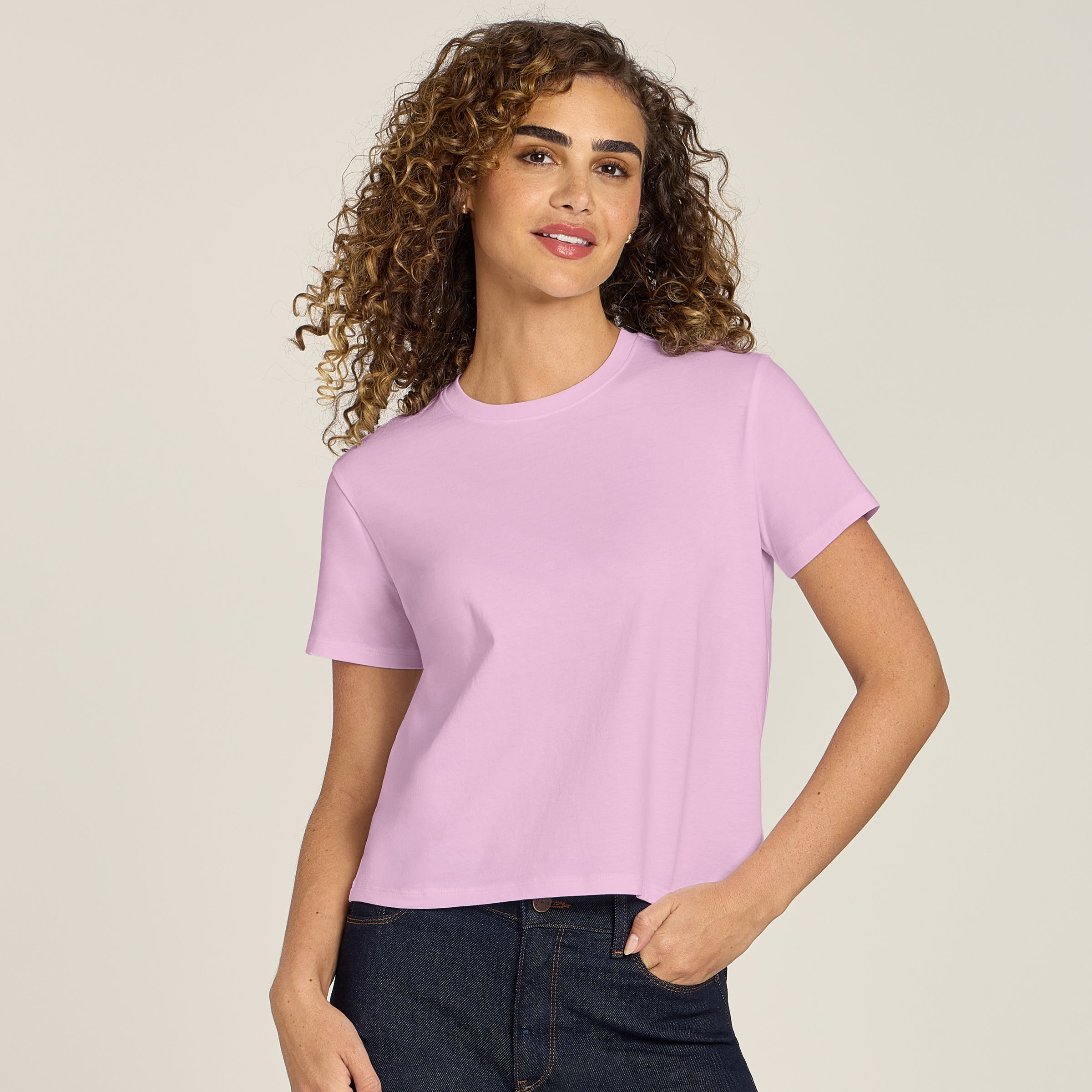 Women wearing Rose Pink Everyday Cotton Crew Tee
