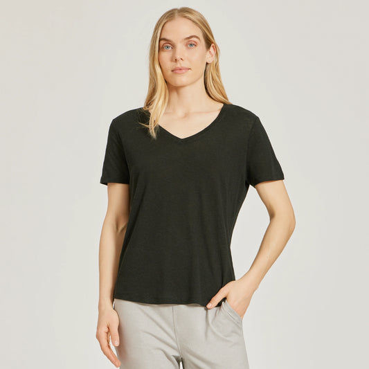 Relaxed Linen Blend V-Neck Tee  V-Neck tees