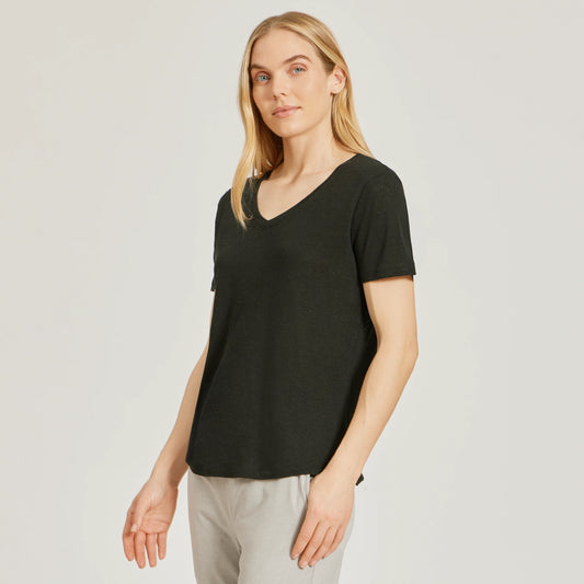 Relaxed Linen Blend V-Neck Tee  V-Neck tees