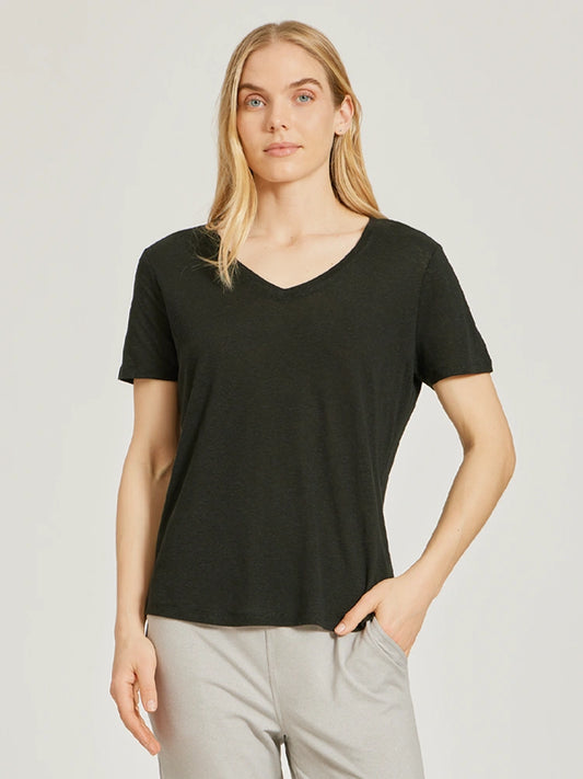 Relaxed Linen Blend V-Neck Tee  V-Neck tees