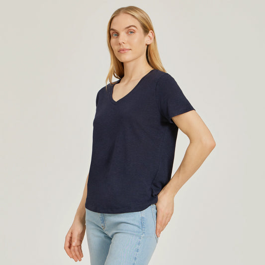 Relaxed Linen Blend V-Neck Tee  V-Neck tees