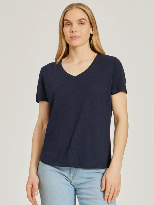 Relaxed Linen Blend V-Neck Tee  V-Neck tees
