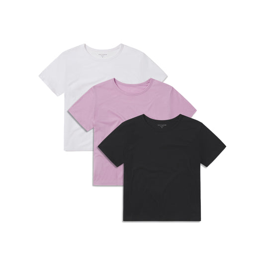 Cropped Fitted Crew Marcy Tee 3-Pack Rose Pink/Black/White bdl2_women_cropped_marcy_tee tees