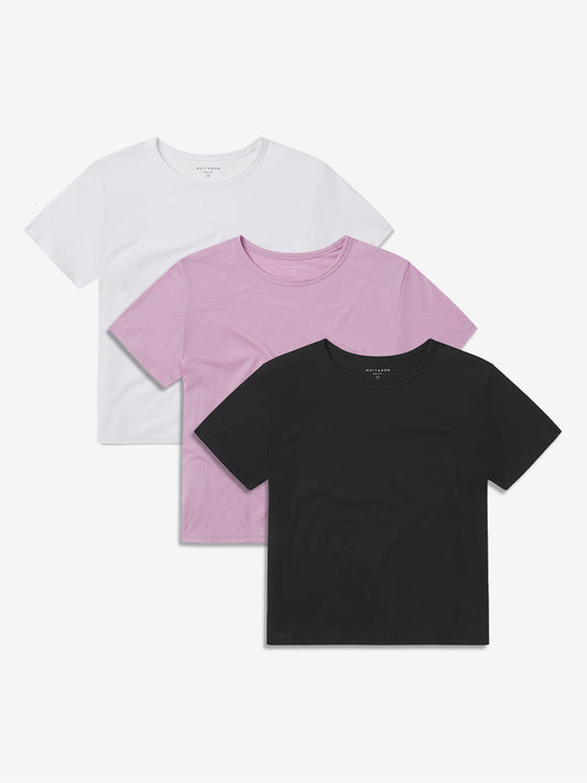 Cropped Fitted Crew Marcy Tee 3-Pack Rose Pink/Black/White bdl2_women_cropped_marcy_tee tees