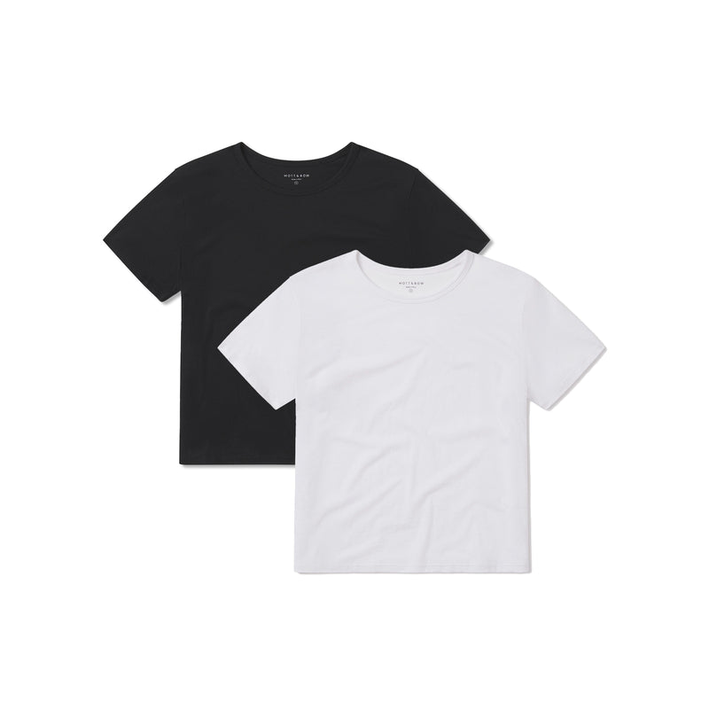 Women wearing White/Black Cropped Fitted Crew Marcy Tee 2-Pack tees