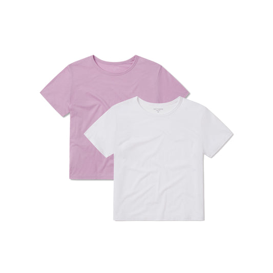 Cropped Fitted Crew Marcy Tee 2-Pack White/Rose Pink bdl2_women_cropped_marcy_tee tees