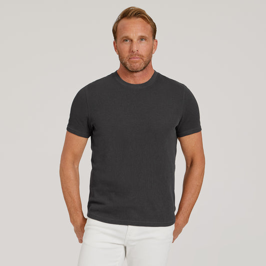 Cotton Waffle Curved Hem Crew Dark Gray Crew tees