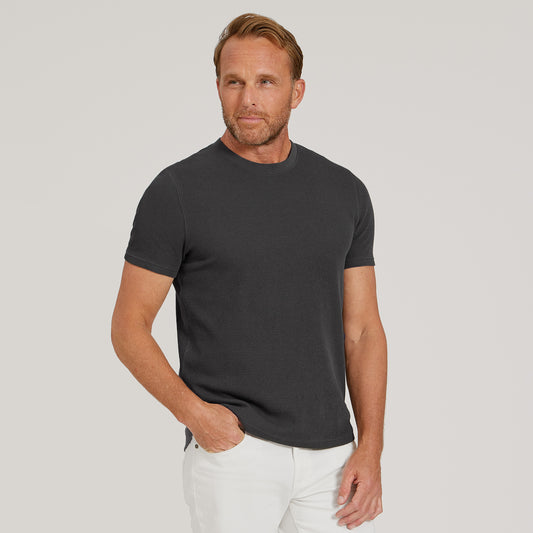 Cotton Waffle Curved Hem Crew Dark Gray Crew tees