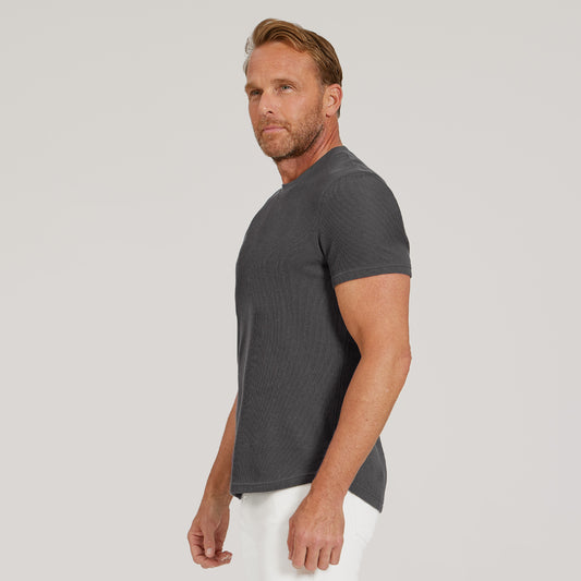 Cotton Waffle Curved Hem Crew Dark Gray Crew tees