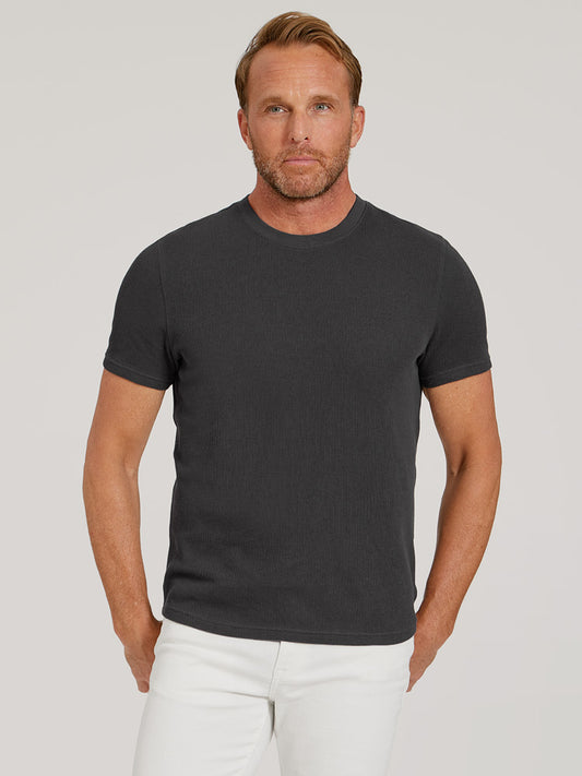 Cotton Waffle Curved Hem Crew Dark Gray Crew tees
