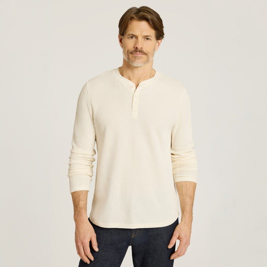Cotton Waffle Curved Hem Henley Bone Henley tees