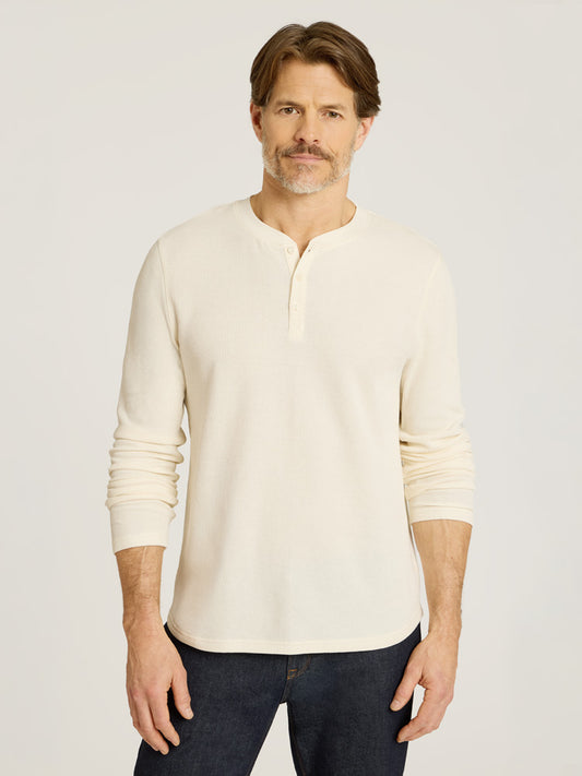 Cotton Waffle Curved Hem Henley Bone Henley tees