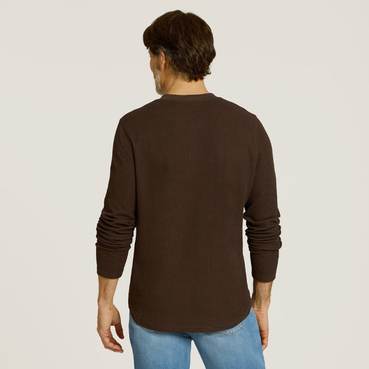Cotton Waffle Curved Hem Henley Cocoa Henley tees