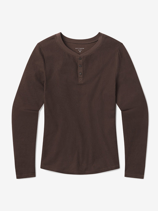 Cotton Waffle Curved Hem Henley Cocoa Henley tees