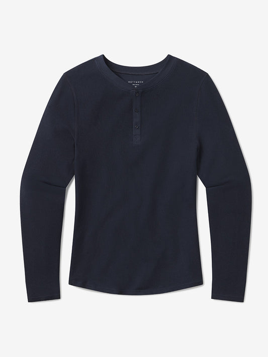 Cotton Waffle Curved Hem Henley Navy Henley tees