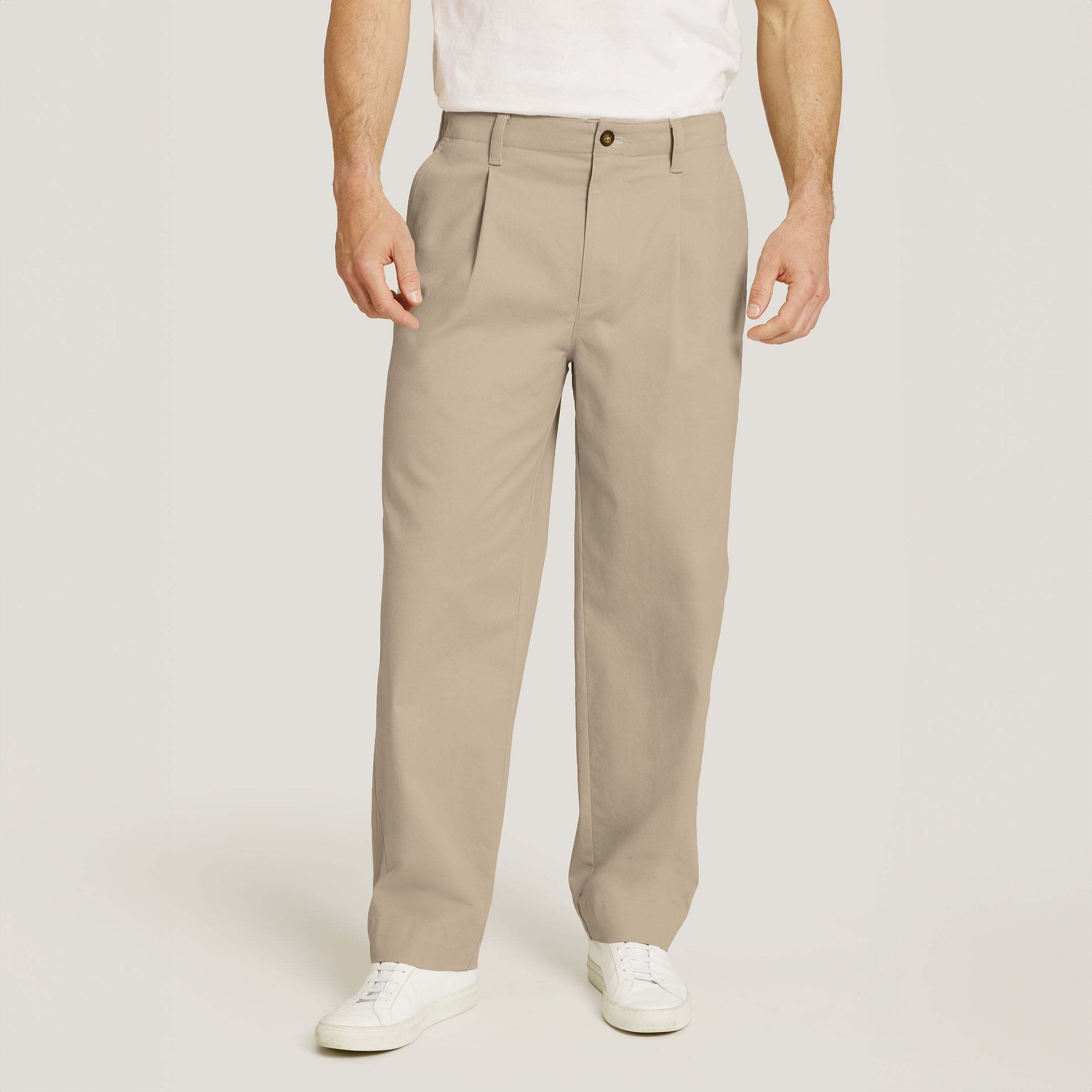 Men wearing Ecru Wide Leg Chino Pants