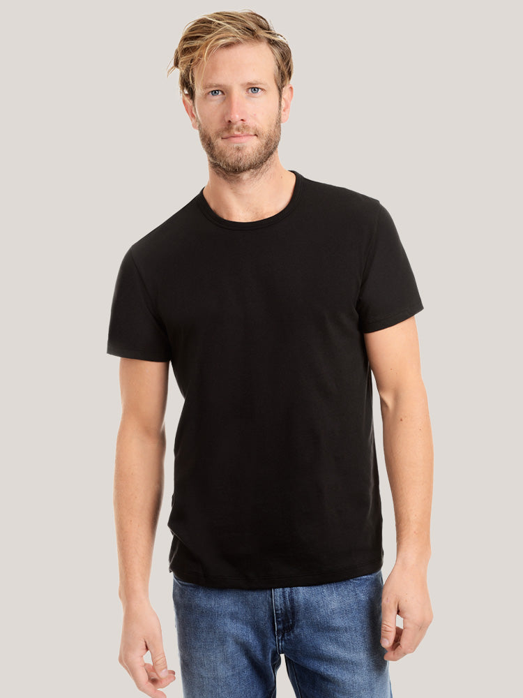  wearing Baltic Blue Classic Crew Driggs Tee - Pre Order