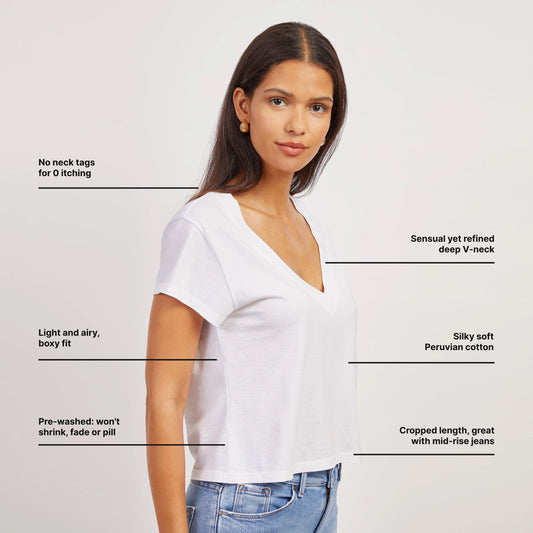Everyday Cotton Deep V-Neck Tee White v-neck tees