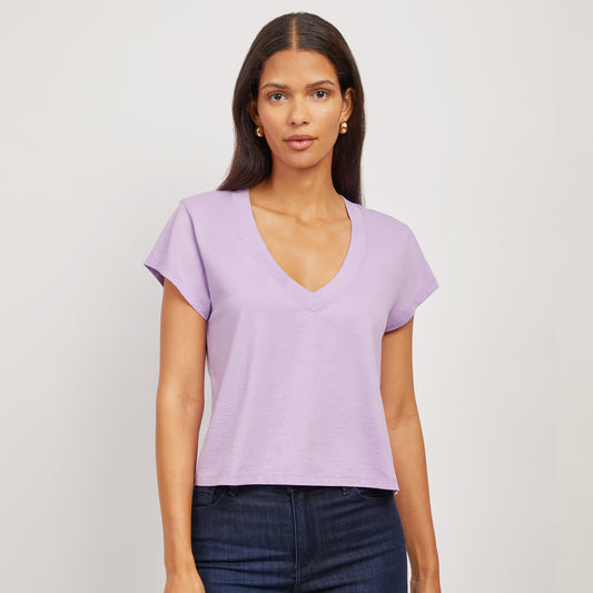 Everyday Cotton Deep V-Neck Tee Lilac v-neck tees