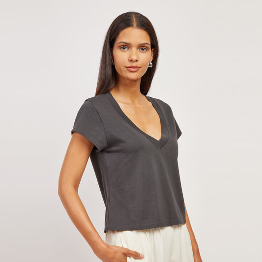 Everyday Cotton Deep V-Neck Tee Vintage Gray v-neck tees