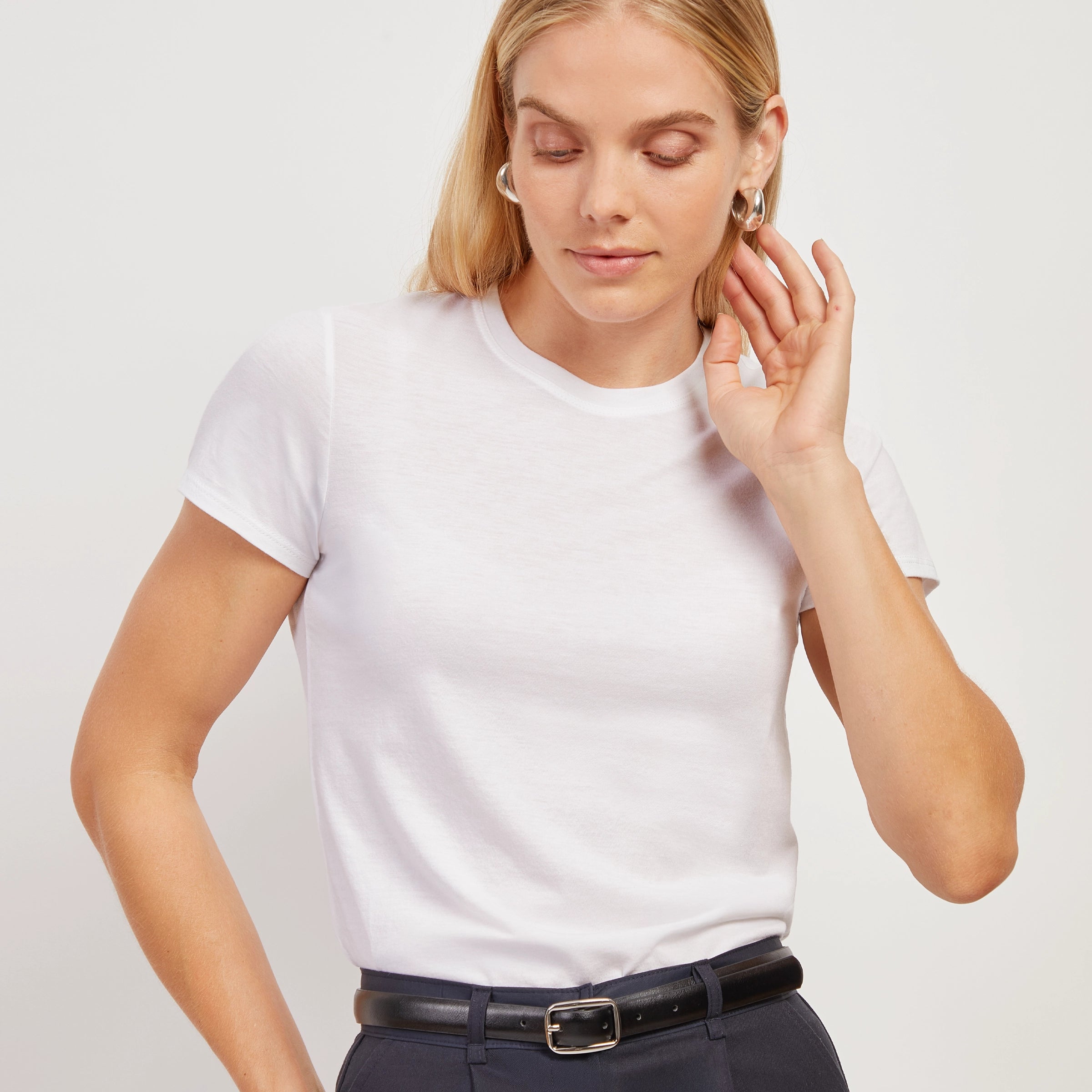 Women wearing White Fitted Crew Marcy Tee