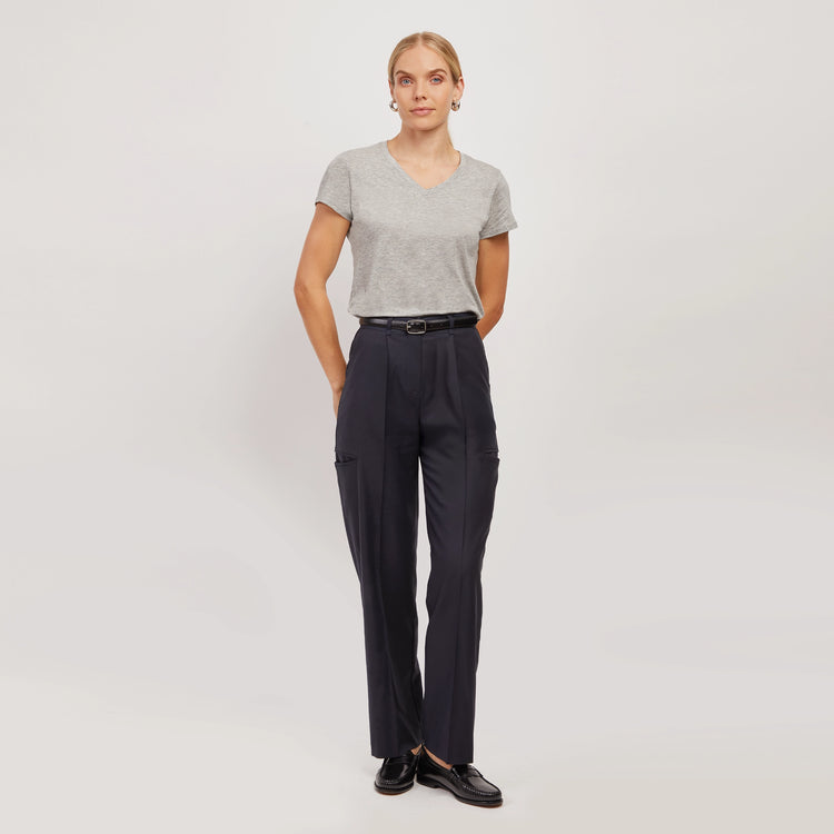 Women wearing Gris jaspeado Fitted V-Neck Marcy Tee