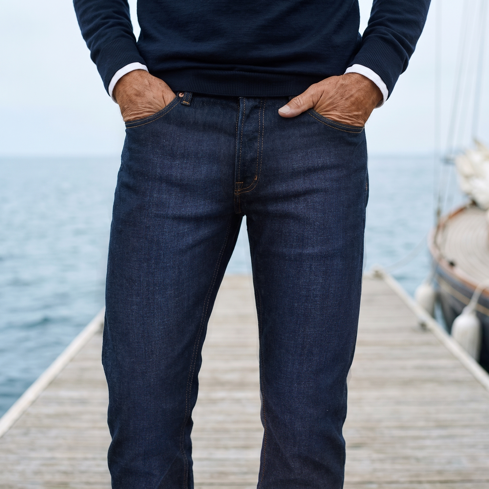 Men wearing Bleu Foncé Jean droit Crosby