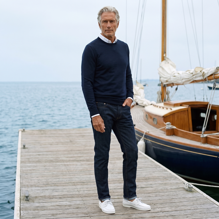 Men wearing Bleu Foncé Jean droit Crosby