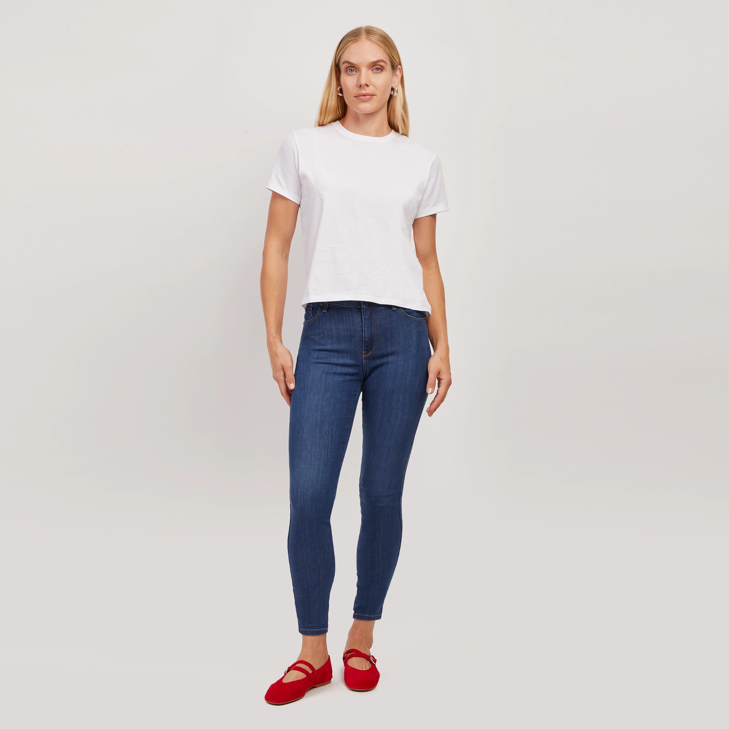 Women wearing Medium Blue High Rise Skinny Jane Jeans