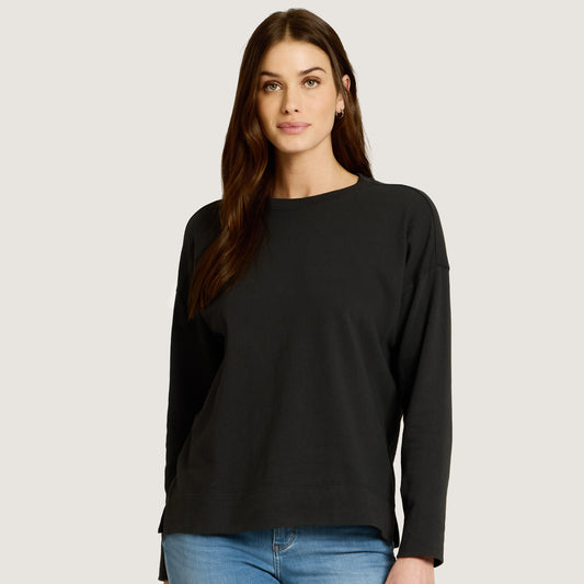 Cotton Jersey Oversized Long Sleeve Tee  Crew tees