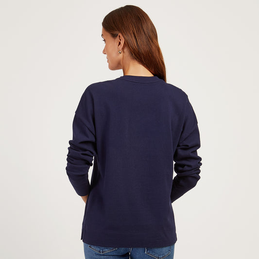 Cotton Jersey Oversized Long Sleeve Tee Vintage Navy Crew tees