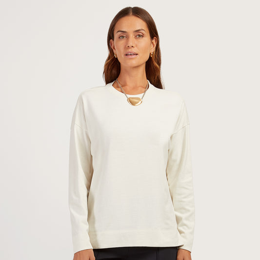 Cotton Jersey Oversized Long Sleeve Tee Blanco vintage Crew tees