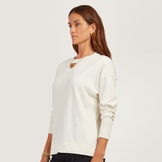 Cotton Jersey Oversized Long Sleeve Tee Blanco vintage Crew tees