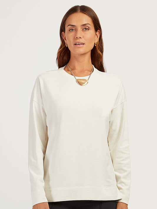 Cotton Jersey Oversized Long Sleeve Tee Blanco vintage Crew tees