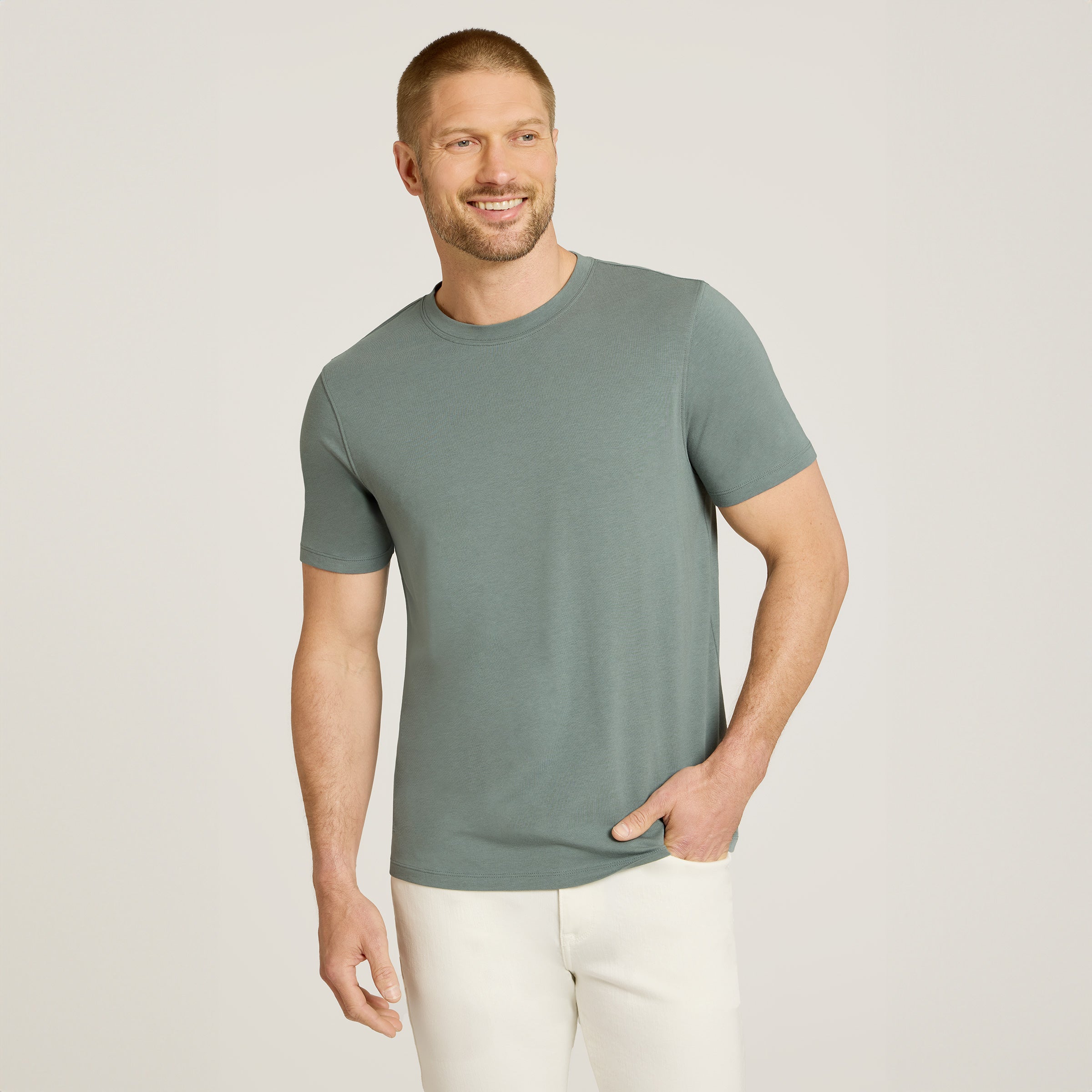 Men wearing Sea Grass Luxe Stretch Tee