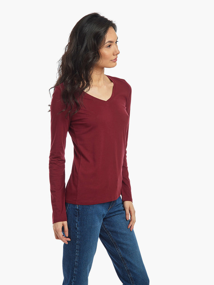 Women wearing Black Long Sleeve V-Neck Marcy