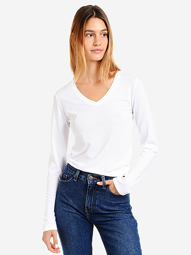 Women wearing Black Long Sleeve V-Neck Marcy
