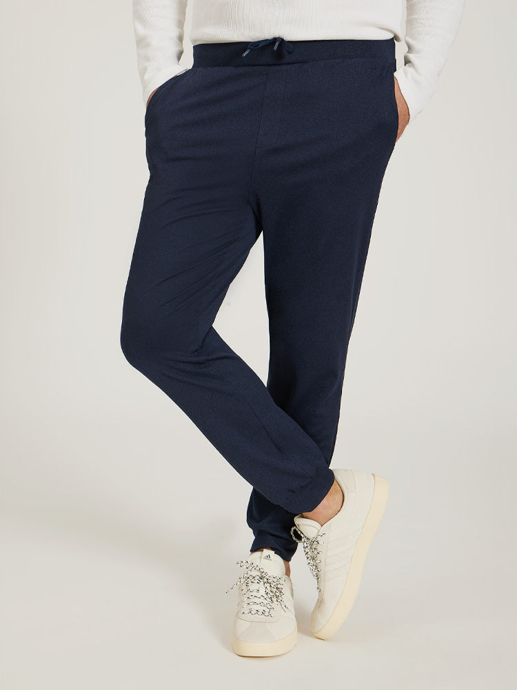 Men wearing Navy Heather Performance Stretch Jogger