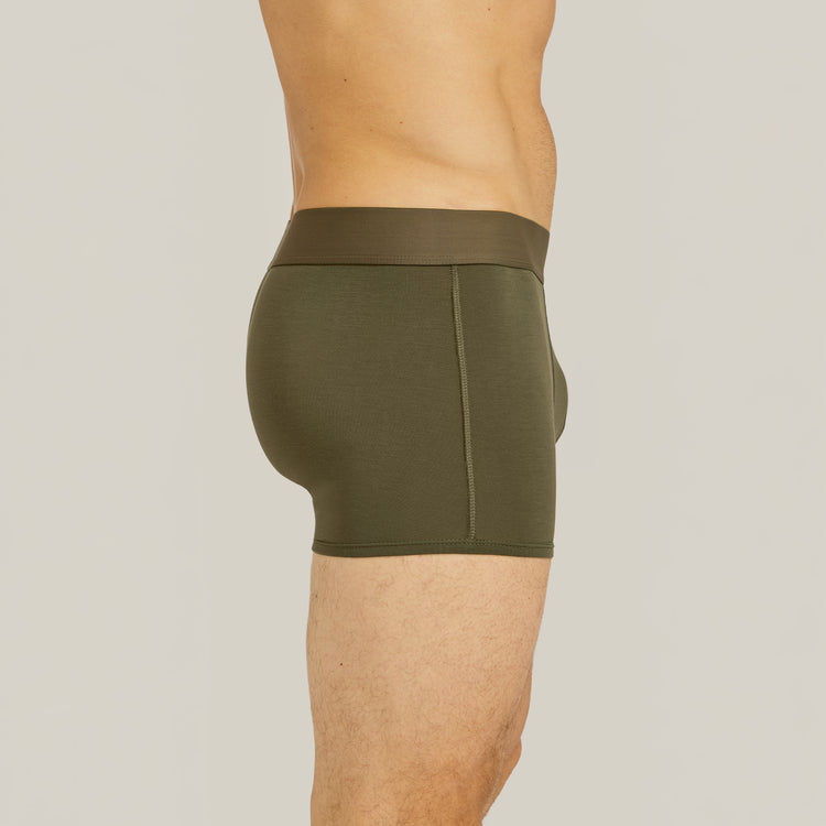 Men wearing Dark Moss Second Skin Trunk