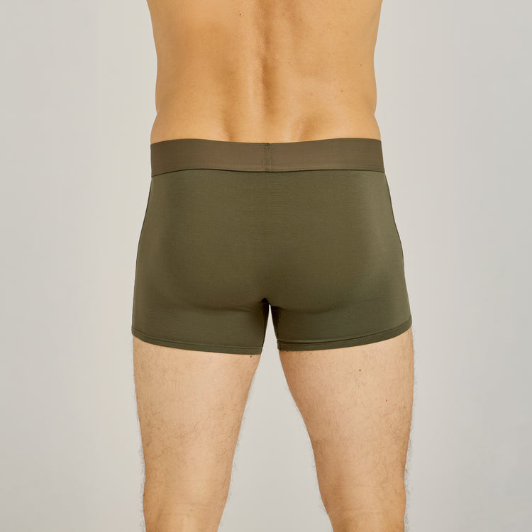 Men wearing Dark Moss Second Skin Trunk