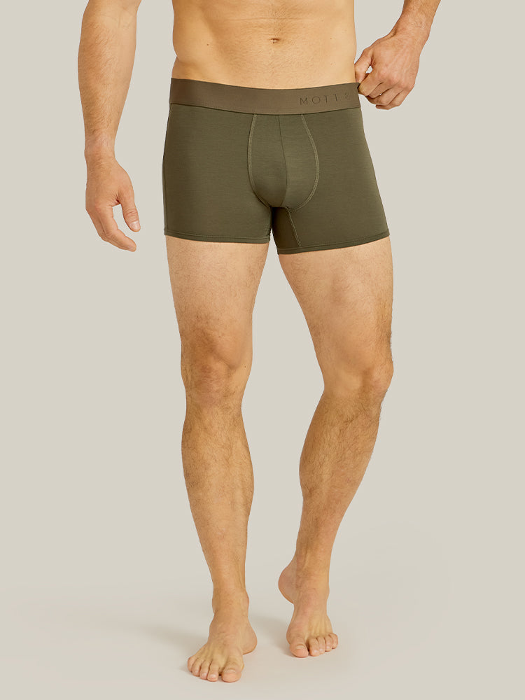 Men wearing Dark Moss Second Skin Trunk