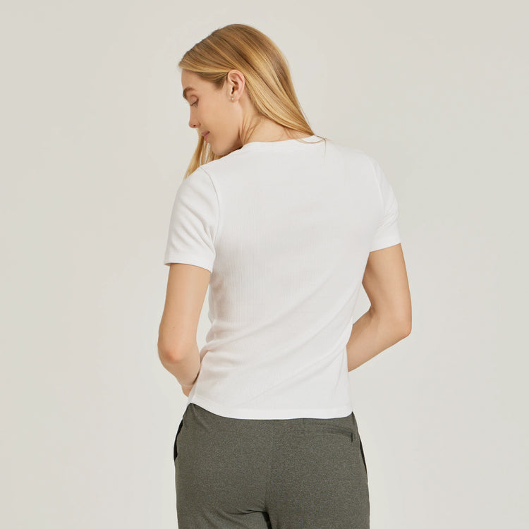 Women wearing Blanco Rib Scoop Neck Tee