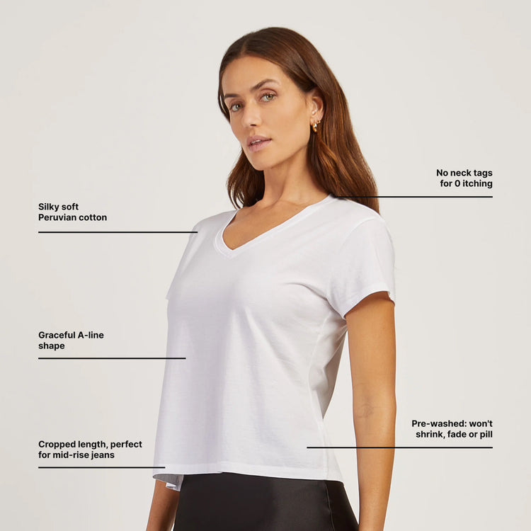Women wearing White Everyday Cotton Relaxed V-Neck Tee