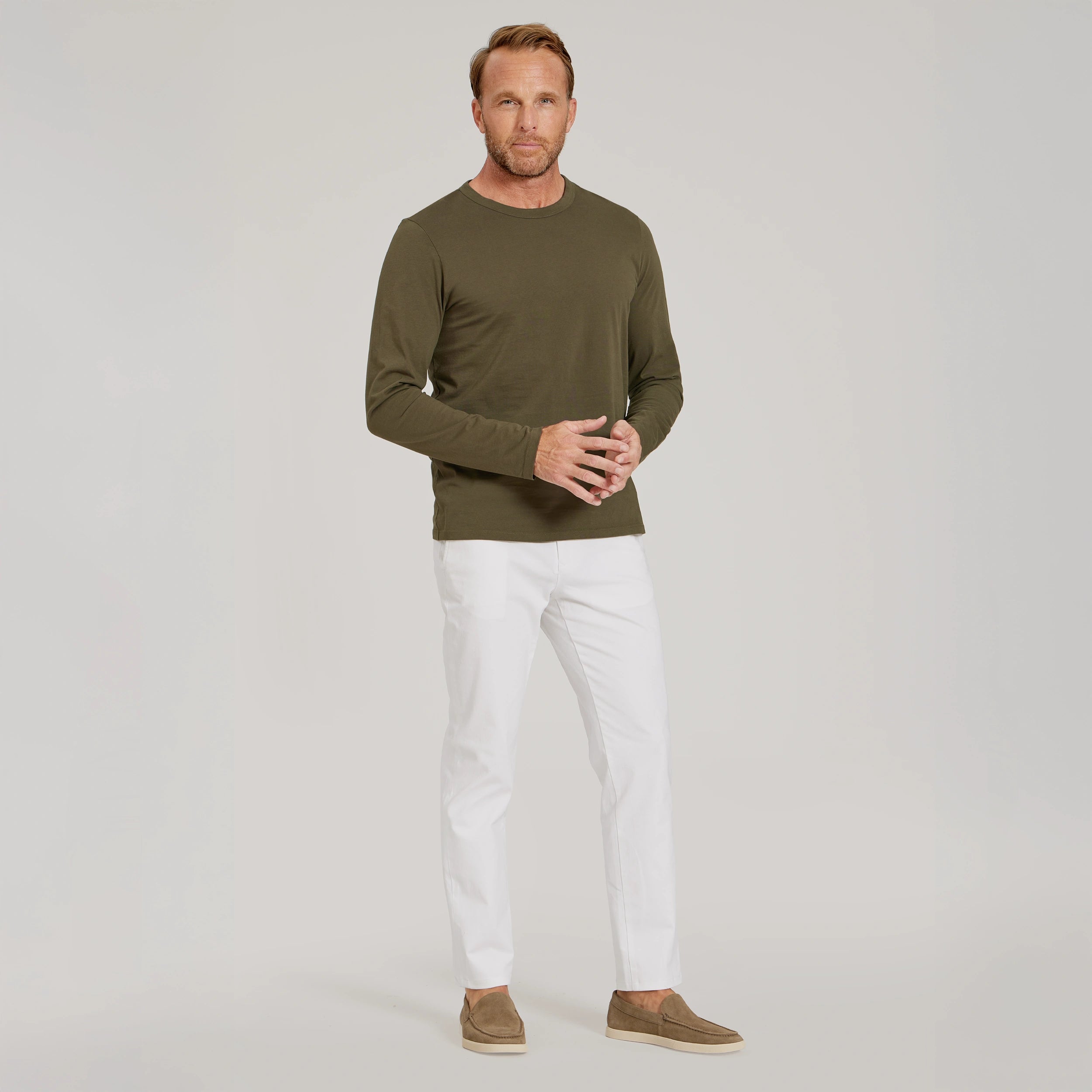 Men wearing Dark Moss Long Sleeve Crew Tee Driggs