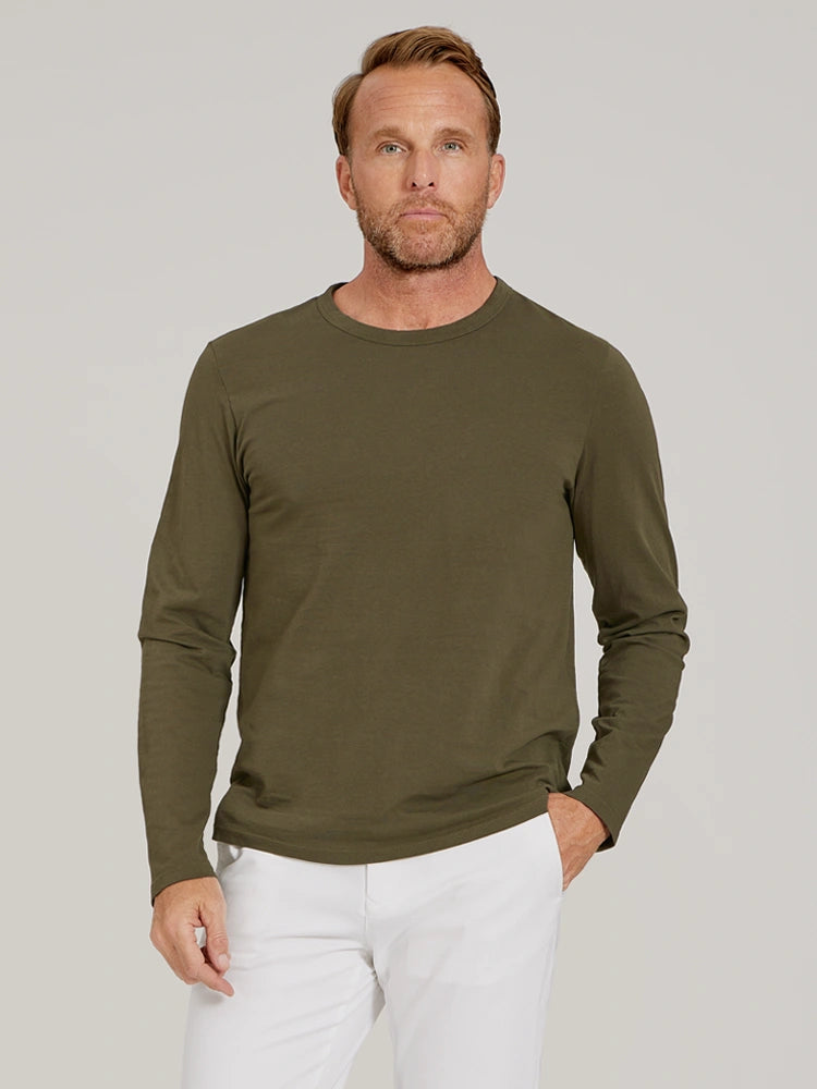 Men wearing Dark Moss Long Sleeve Crew Tee Driggs