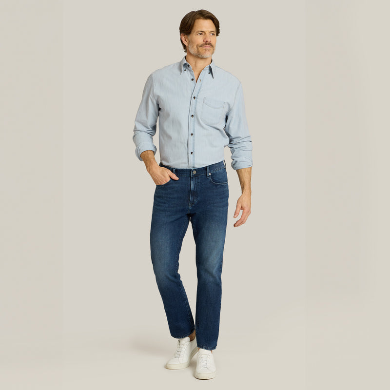 Men wearing Midnight Blue All Blue Jeans jeans