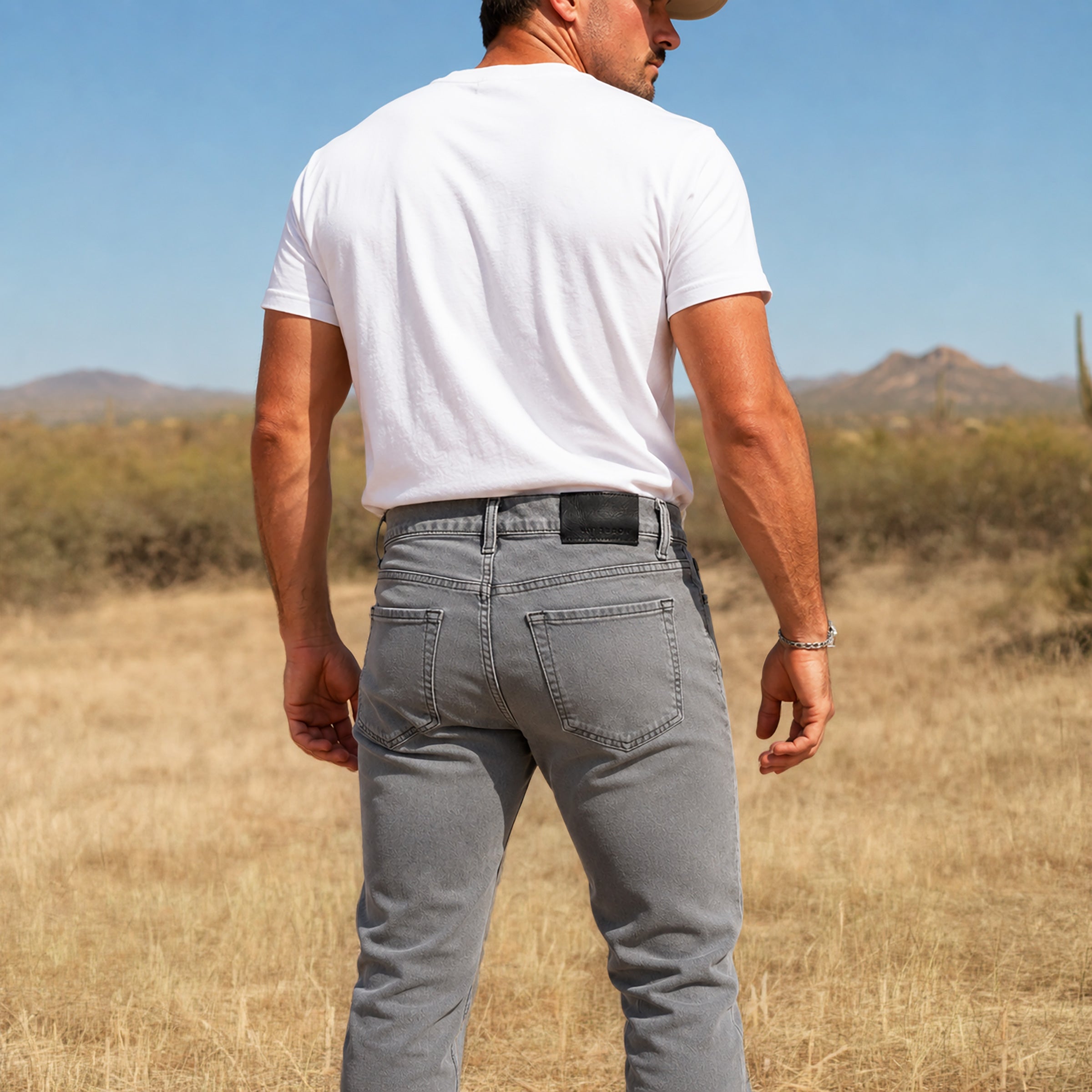 Men wearing Gris Clair Straight Stone Jeans