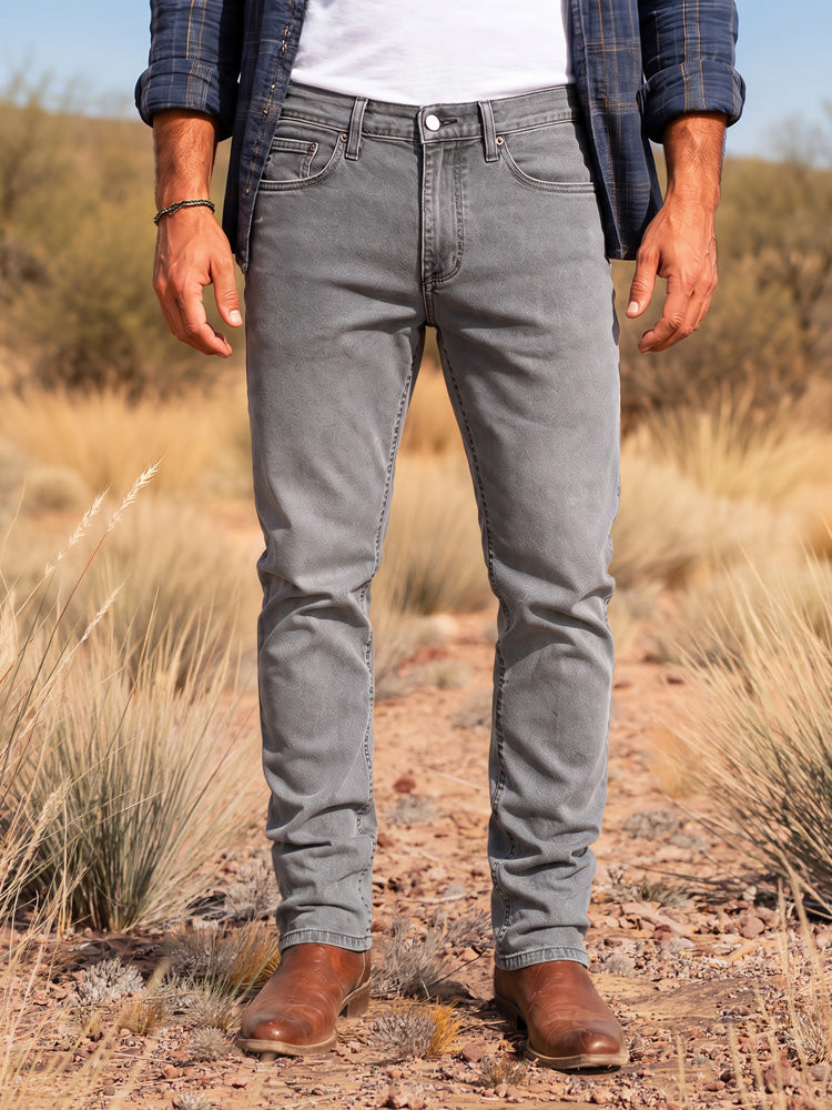 Men wearing Gris Clair Straight Stone Jeans